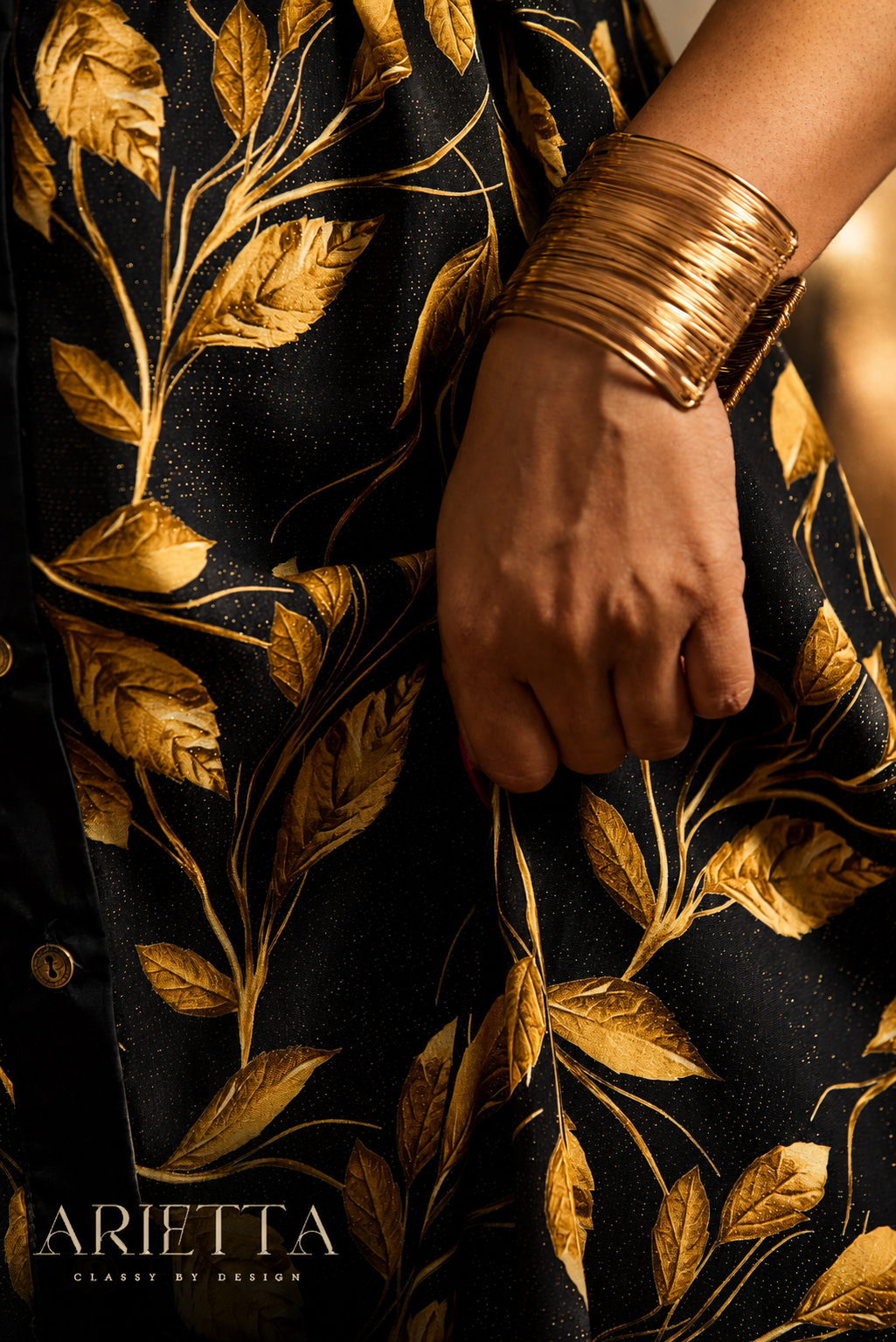 Golden Leaf Printed Shirt dress