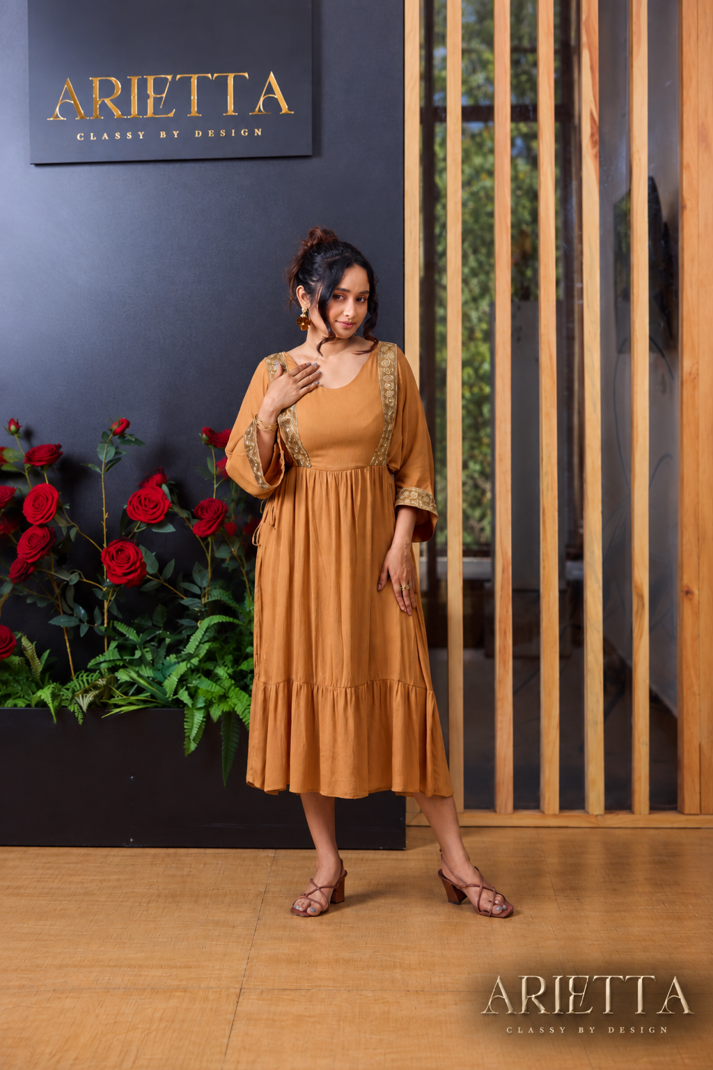 Arietta Cinnamon Luxe midi dress