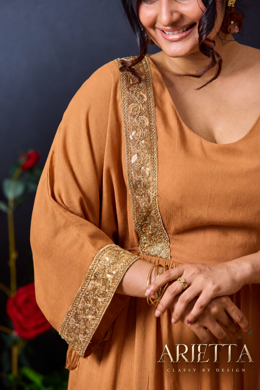 Arietta Cinnamon Luxe midi dress