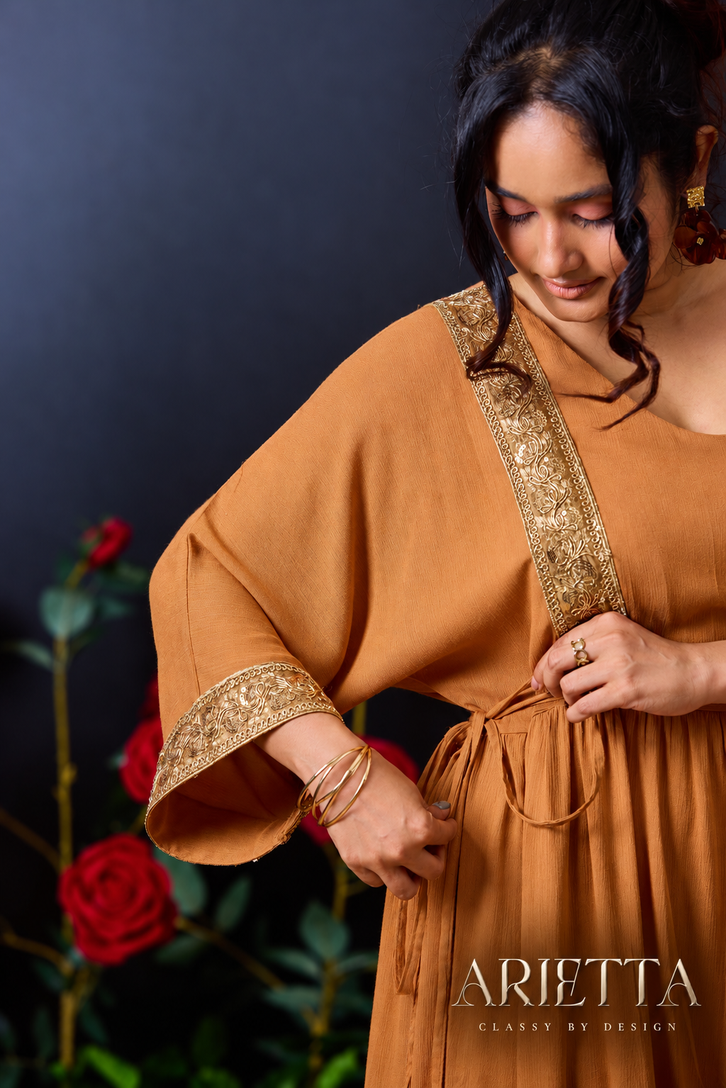 Arietta Cinnamon Luxe midi dress