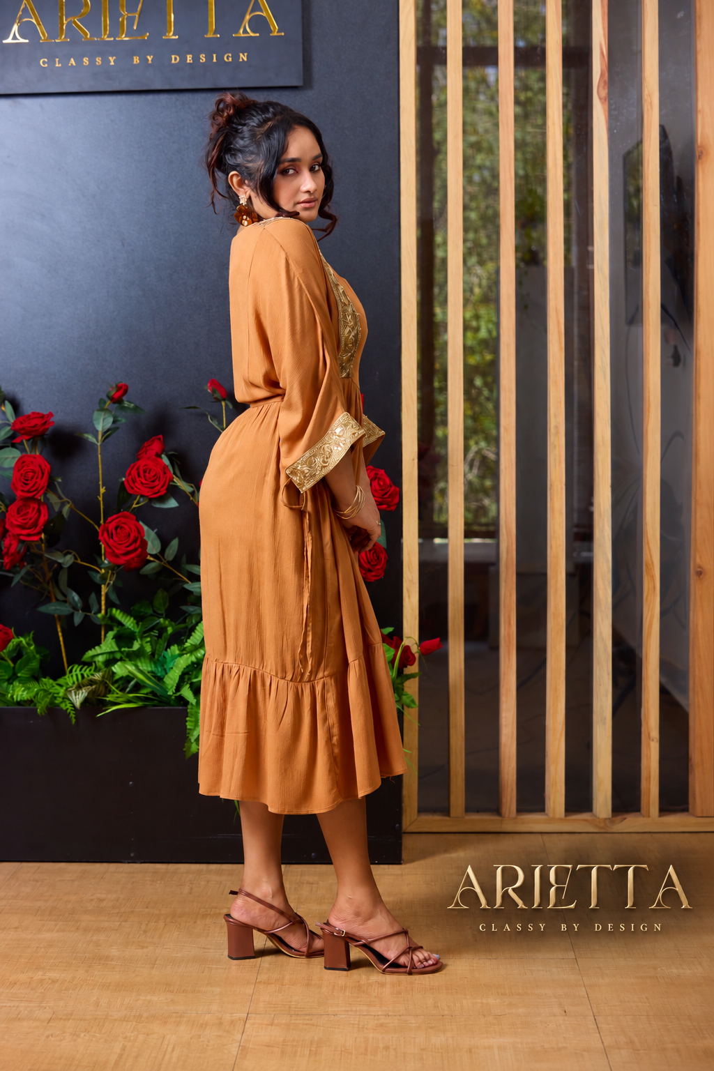 Arietta Cinnamon Luxe midi dress