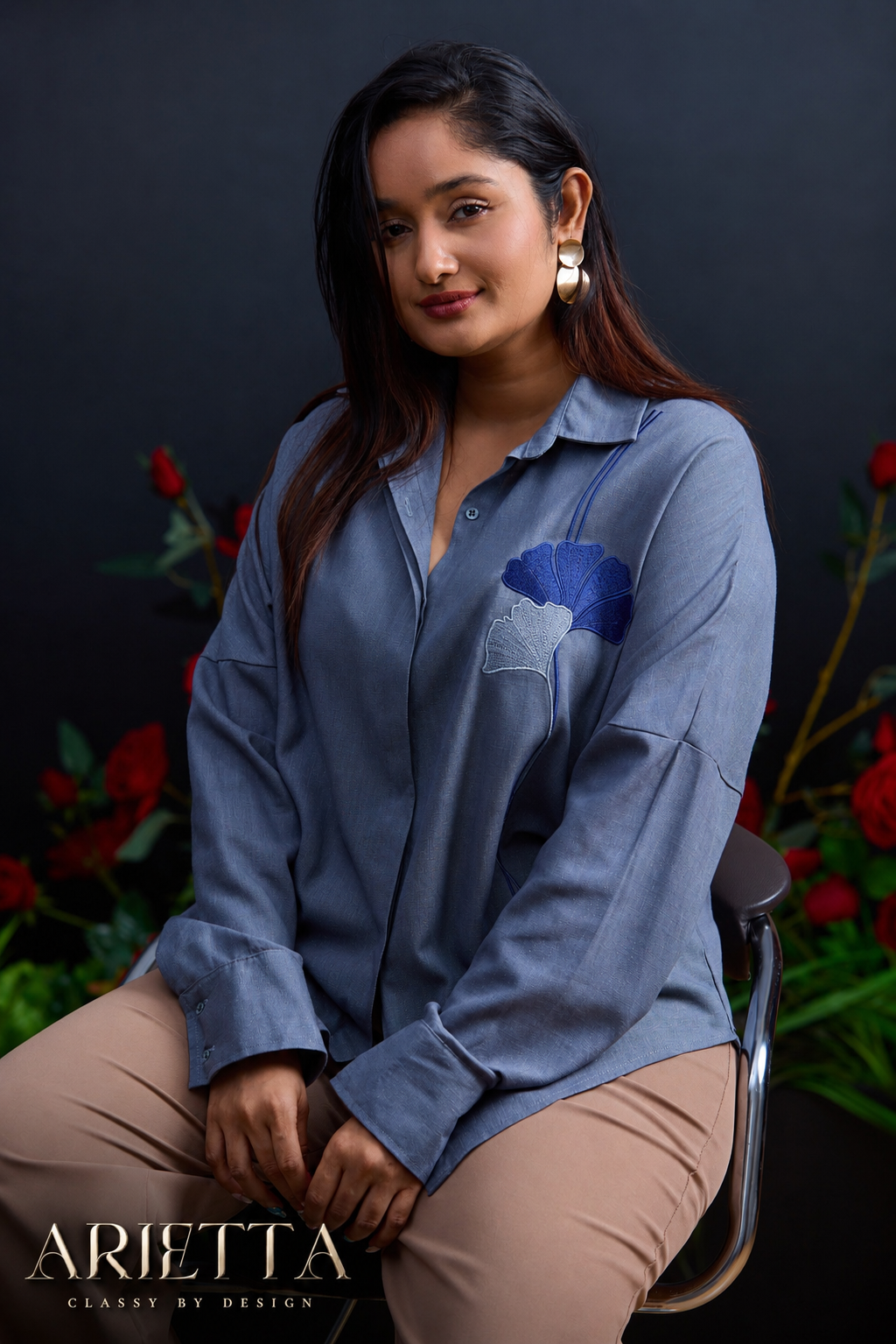 Premium Linen Lurex Embroidered Shirt