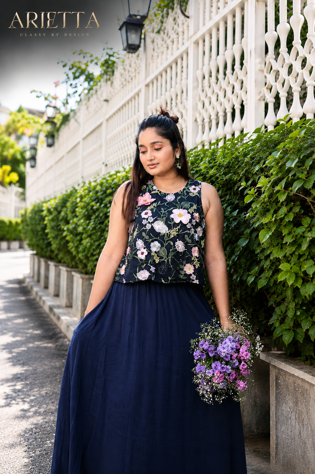 Arietta Bloom Noir Embroidery Dress