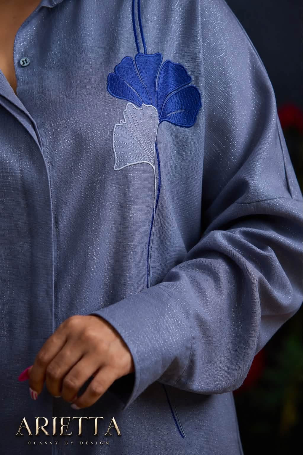 Premium Linen Lurex Embroidered Shirt
