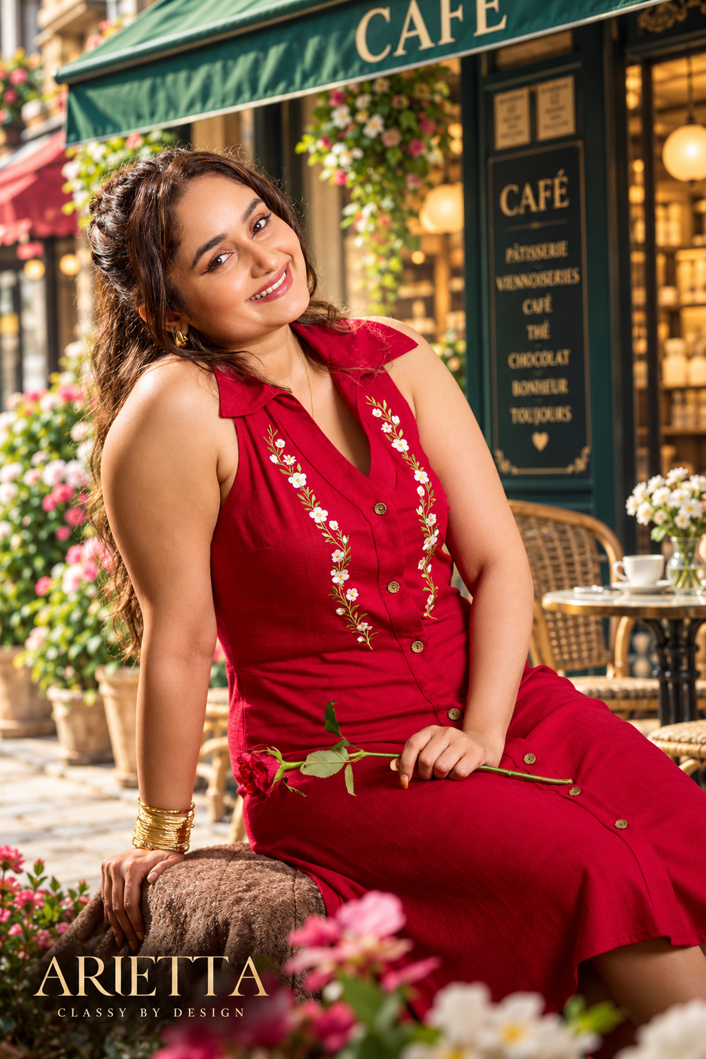 Arietta Carmelle Embroidered Linen Dress