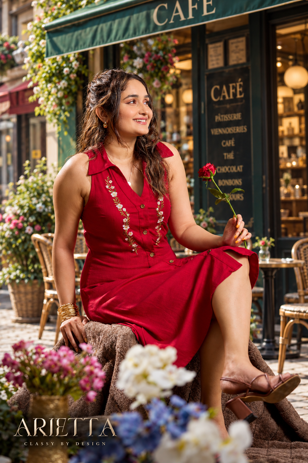 Arietta Carmelle Embroidered Linen Dress